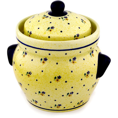 Polish Pottery Jar with Lid and Handles 10&quot; Country Meadow