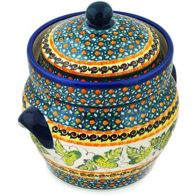 Polish Pottery Jar with Lid and Handles 10&quot; Cucumber Patch