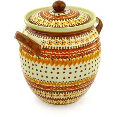 Polish Pottery Jar with Lid and Handles 10&quot;