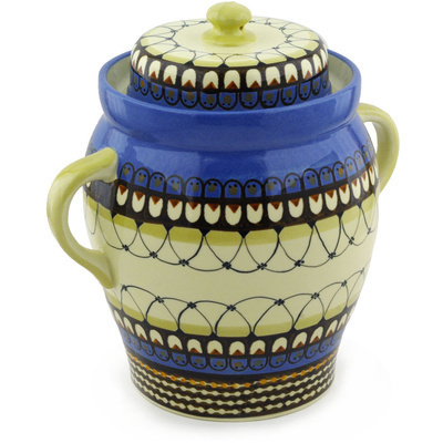 Polish Pottery Jar with Lid and Handles 10&quot; Happy Penguins UNIKAT