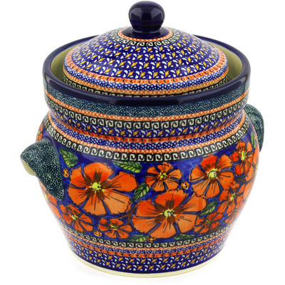 Polish Pottery Jar with Lid and Handles 10&quot; Poppies UNIKAT