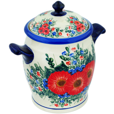 Polish Pottery Jar with Lid and Handles 10&quot; Summer Bunch