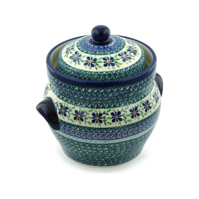Polish Pottery Jar with Lid and Handles 10&quot; Sweet Violet