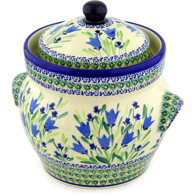 Polish Pottery Jar with Lid and Handles 10&quot; Tulip Fields UNIKAT