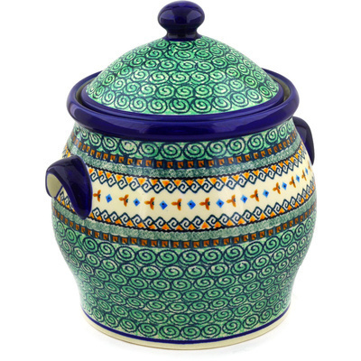 Polish Pottery Jar with Lid and Handles 11&quot; Albuquerque UNIKAT
