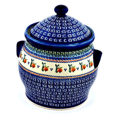 Polish Pottery Jar with Lid and Handles 11&quot; Apple Pears