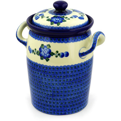 Polish Pottery Jar with Lid and Handles 11&quot; Blue Poppies