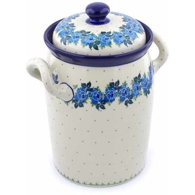 Polish Pottery Jar with Lid and Handles 11&quot; Blue Rose