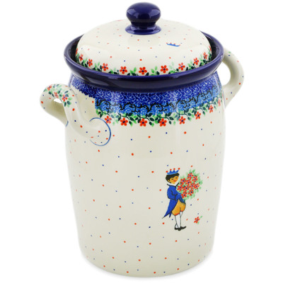 Polish Pottery Jar with Lid and Handles 11&quot; Charming Prince UNIKAT