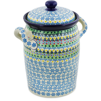 Polish Pottery Jar with Lid and Handles 11&quot; Christmas Forest UNIKAT