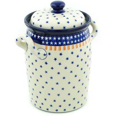 Polish Pottery Jar with Lid and Handles 11&quot; Classic Americana