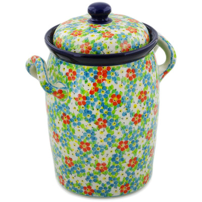 Polish Pottery Jar with Lid and Handles 11&quot; Colorful Dizziness UNIKAT