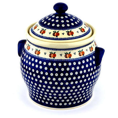 Polish Pottery Jar with Lid and Handles 11&quot; Country Apple Peacock