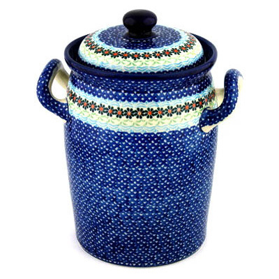 Polish Pottery Jar with Lid and Handles 11&quot; Daisies By The Sea