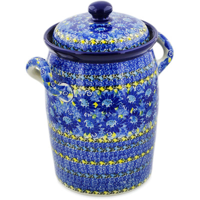 Polish Pottery Jar with Lid and Handles 11&quot; Deep Blue UNIKAT