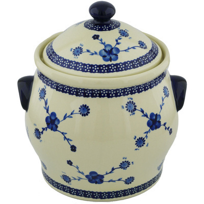 Polish Pottery Jar with Lid and Handles 11&quot; Delicate Poppy