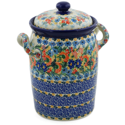 Polish Pottery Jar with Lid and Handles 11&quot; Dream Bouquet UNIKAT