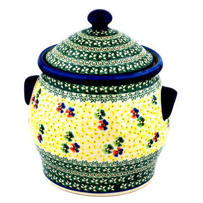 Polish Pottery Jar with Lid and Handles 11&quot; Fantasia UNIKAT