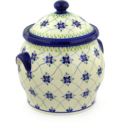 Polish Pottery Jar with Lid and Handles 11&quot; Gingham Trellis