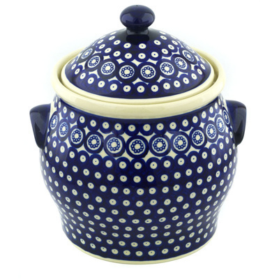 Polish Pottery Jar with Lid and Handles 11&quot;