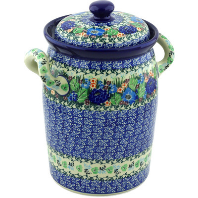 Polish Pottery Jar with Lid and Handles 11&quot; Hidden Meadow UNIKAT