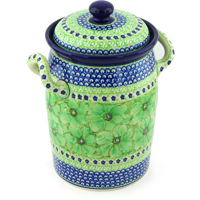 Polish Pottery Jar with Lid and Handles 11&quot; Key Lime Dreams UNIKAT