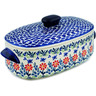 Polish Pottery Jar with Lid and Handles 11&quot; Last Summer Flowers