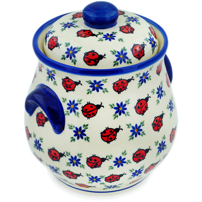 Polish Pottery Jar with Lid and Handles 11&quot; Love Bug UNIKAT