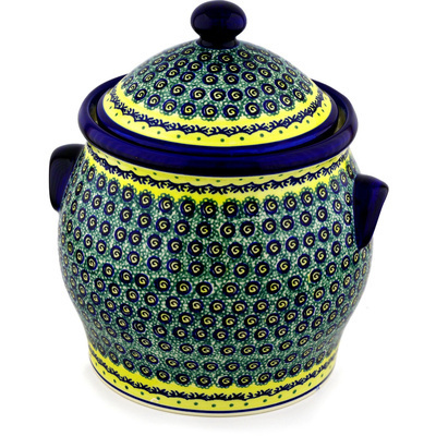 Polish Pottery Jar with Lid and Handles 11&quot; Peacock Bumble Bee