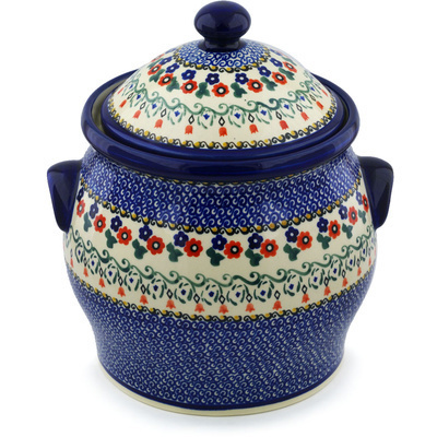 Polish Pottery Jar with Lid and Handles 11&quot; Polonia UNIKAT