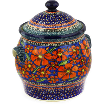 Polish Pottery Jar with Lid and Handles 11&quot; Poppies UNIKAT