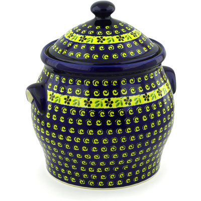 Polish Pottery Jar with Lid and Handles 11&quot; Stargazer Fields
