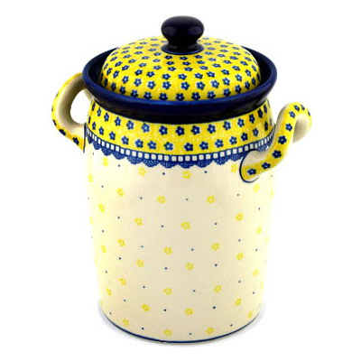Polish Pottery Jar with Lid and Handles 11&quot; Sunshine Daisies