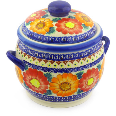 Polish Pottery Jar with Lid and Handles 11&quot; UNIKAT