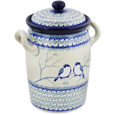 Polish Pottery Jar with Lid and Handles 11&quot; Waiting Birds UNIKAT