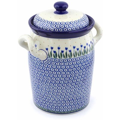 Polish Pottery Jar with Lid and Handles 11&quot; Water Tulip