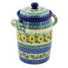 Polish Pottery Jar with Lid and Handles 11&quot; Yellow Garden UNIKAT