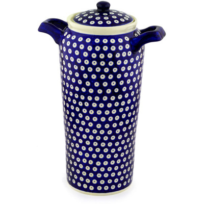 Polish Pottery Jar with Lid and Handles 14&quot; Blue Eyes