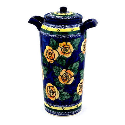 Polish Pottery Jar with Lid and Handles 14&quot; Cabbage Roses