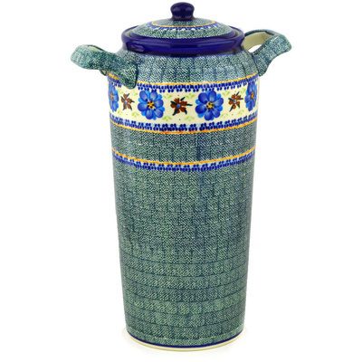Polish Pottery Jar with Lid and Handles 14&quot; Circle The Garden UNIKAT