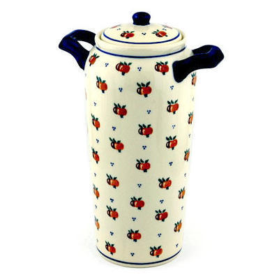 Polish Pottery Jar with Lid and Handles 14&quot; Country Apple