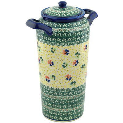 Polish Pottery Jar with Lid and Handles 14&quot; Fantasia UNIKAT