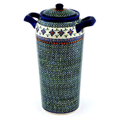 Polish Pottery Jar with Lid and Handles 14&quot; Gingham Flowers