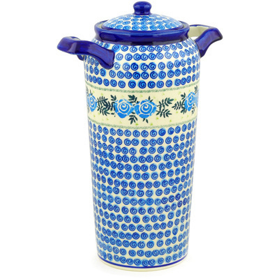 Polish Pottery Jar with Lid and Handles 14&quot; Lady Blue Roses UNIKAT