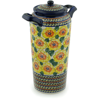 Polish Pottery Jar with Lid and Handles 14&quot; Lemon Poppies UNIKAT