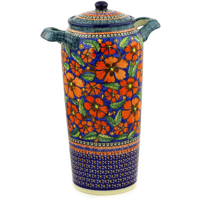 Polish Pottery Jar with Lid and Handles 14&quot; Poppies UNIKAT