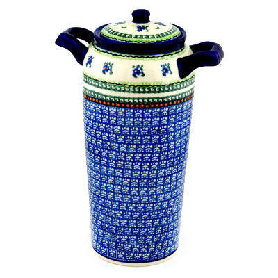 Polish Pottery Jar with Lid and Handles 14&quot; Purple Iris