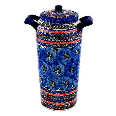 Polish Pottery Jar with Lid and Handles 14&quot; Regal Bouquet UNIKAT