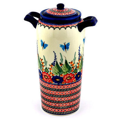 Polish Pottery Jar with Lid and Handles 14&quot; Spring Splendor UNIKAT