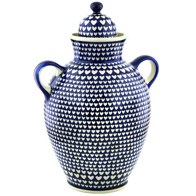 Polish Pottery Jar with Lid and Handles 20&quot;